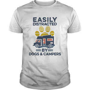 Easily Distracted By Dogs And Campers Footprint Retro Shirt